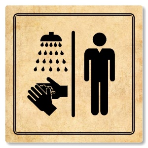 Umývárna muži, 80x80mm, pergamen, Utah